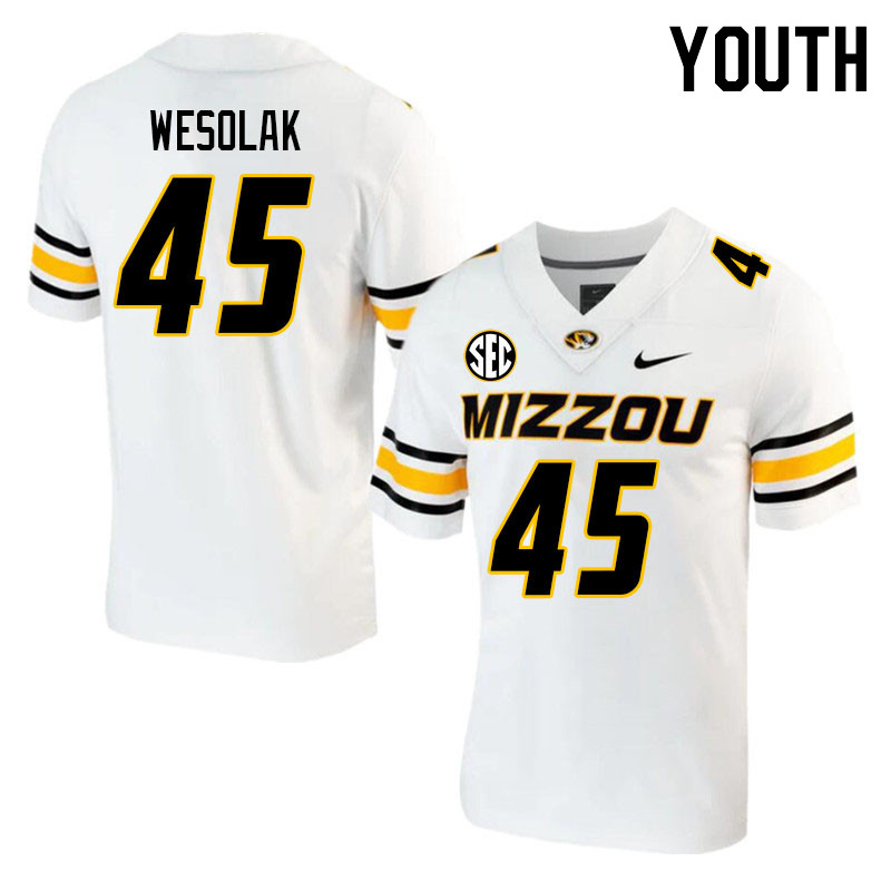 Youth #45 DJ Wesolak Missouri Tigers College 2023 Football Stitched Jerseys Sale-White